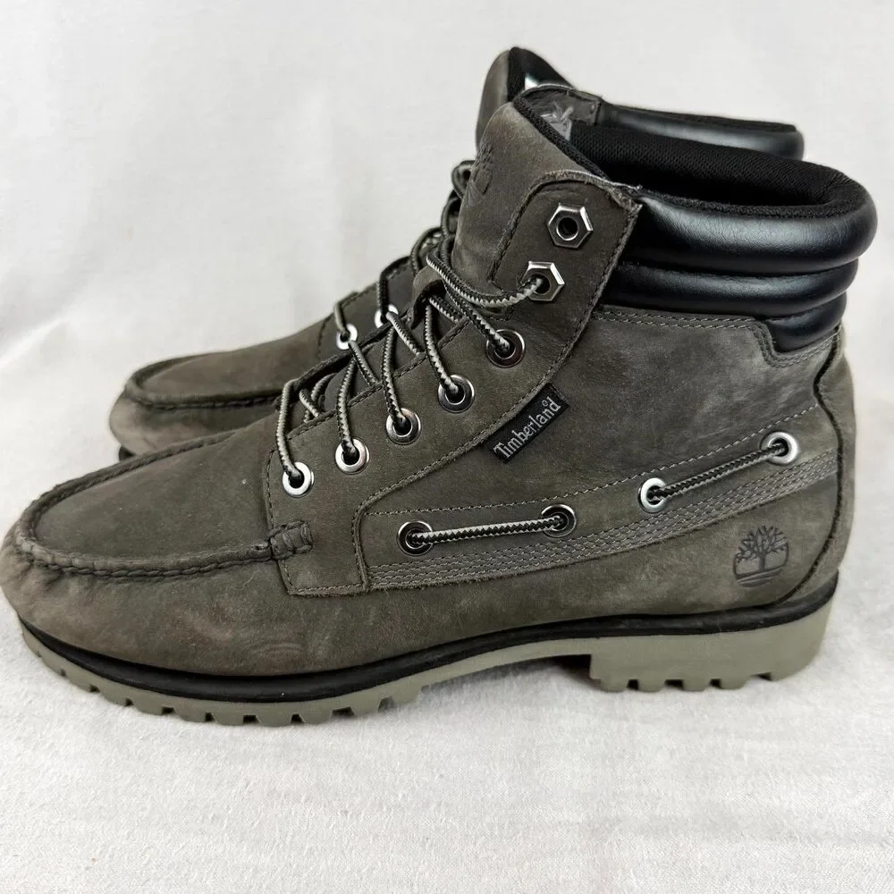 Timberland Boots Men 8.5 Earthkeepers Anti Fatigue Gray Leather Moc Toe Lace Up